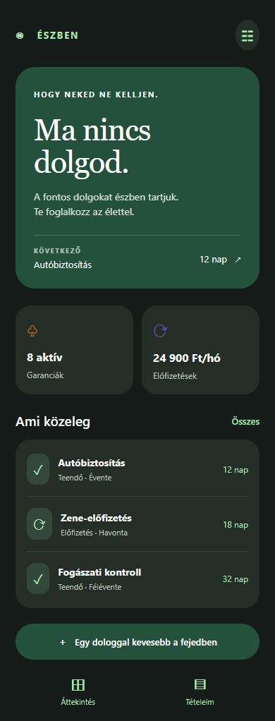 Az Észben főképernyőjének sötét felületi látványterve